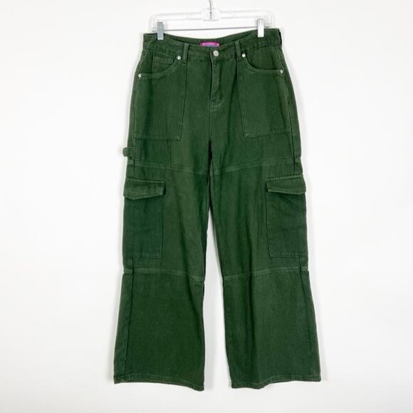 Edikted Baggy Cargo Wide Leg Jeans Green Size Medium - Picture 2 of 4